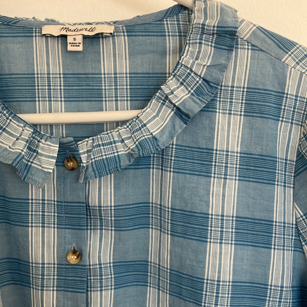 Madewell Ruffle-Neck Top in Colwell Plaid Size Small - Picture 3 of 7